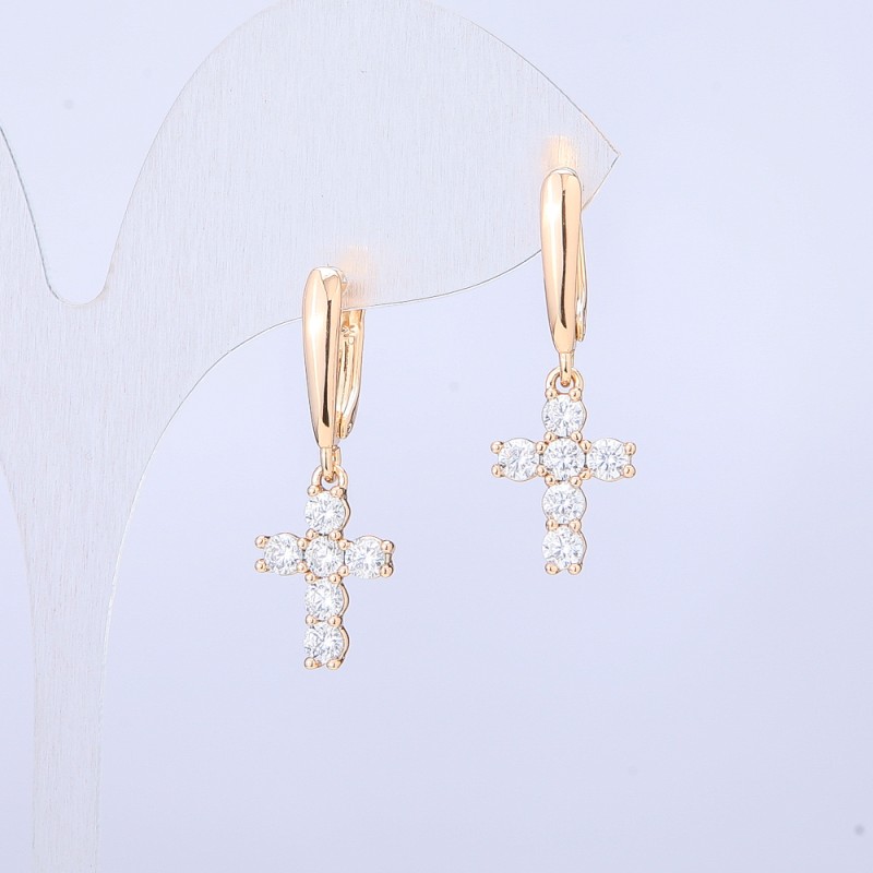 Kolczyki Xuping Pozłacane 18K Krzyżyk z białymi cyrkoniami 28x10 mm +