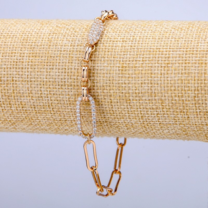 Bransoletka Xuping pozłacana 18K z białymi cyrkoniami, grubość 5,5 mm +/- długość 18-20 cm +