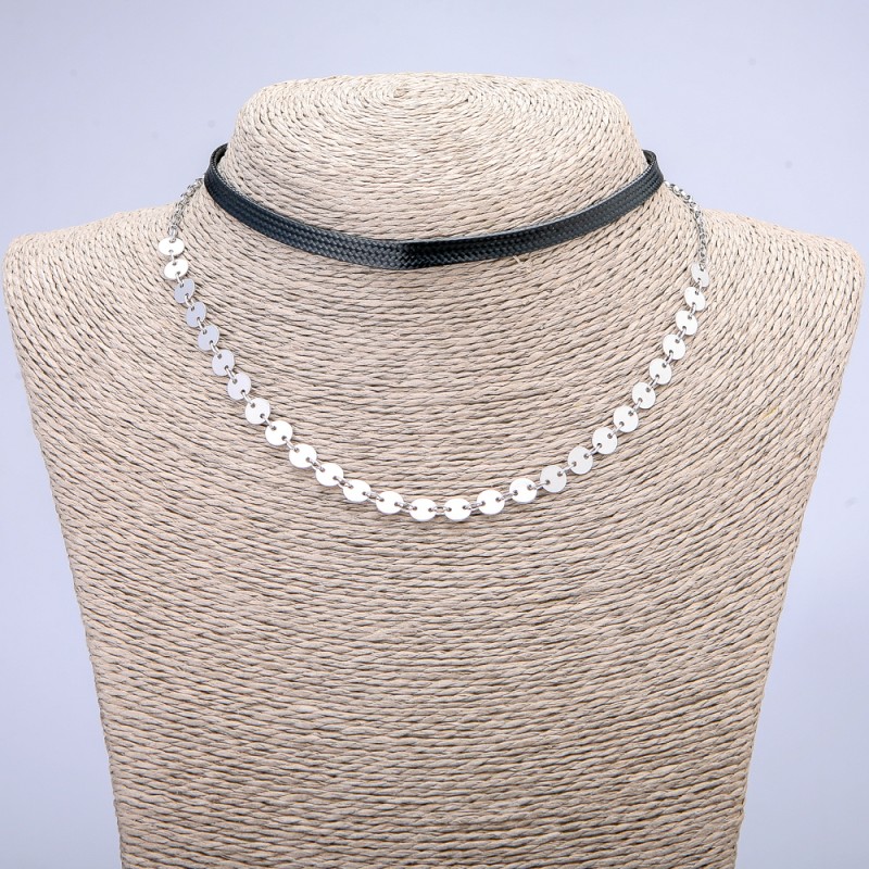 Choker Xuping z pokryciem rodowym i sznurkiem, grubość 5,5 mm, długość 31–39 cm