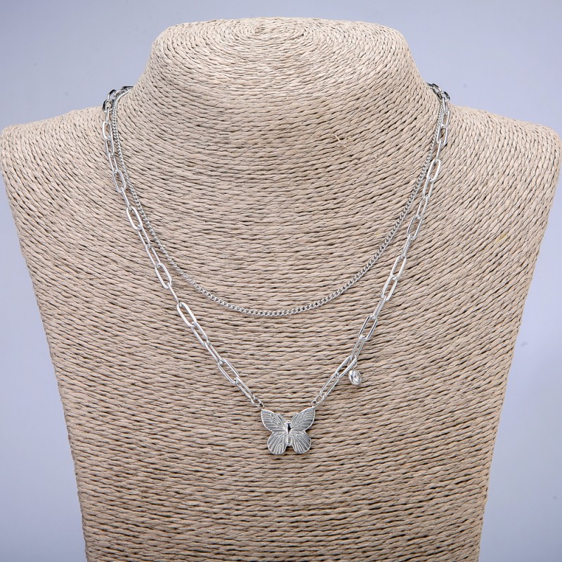 Łańcuszek Xuping z zawieszką i białą cyrkonią rhodiowaną, grubość 4 mm i 1,7 mm, długość 46 cm