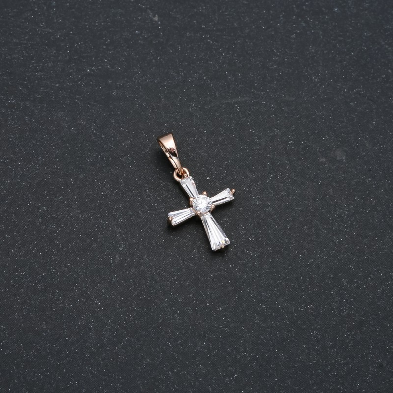 Wisiorek Xuping pozłacany 18K krzyż z białymi kryształami, średnica 21×12 mm +