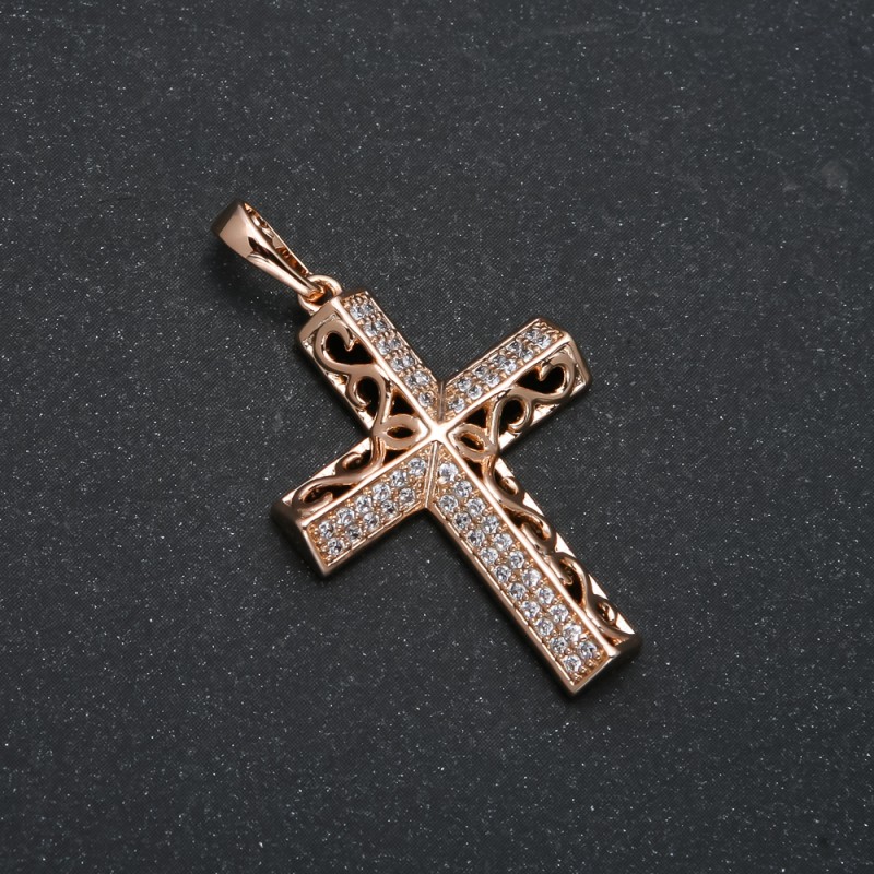Wisiorek Xuping pozłacany 18K Krzyż z białymi cyrkoniami, wymiary 37×22 mm +