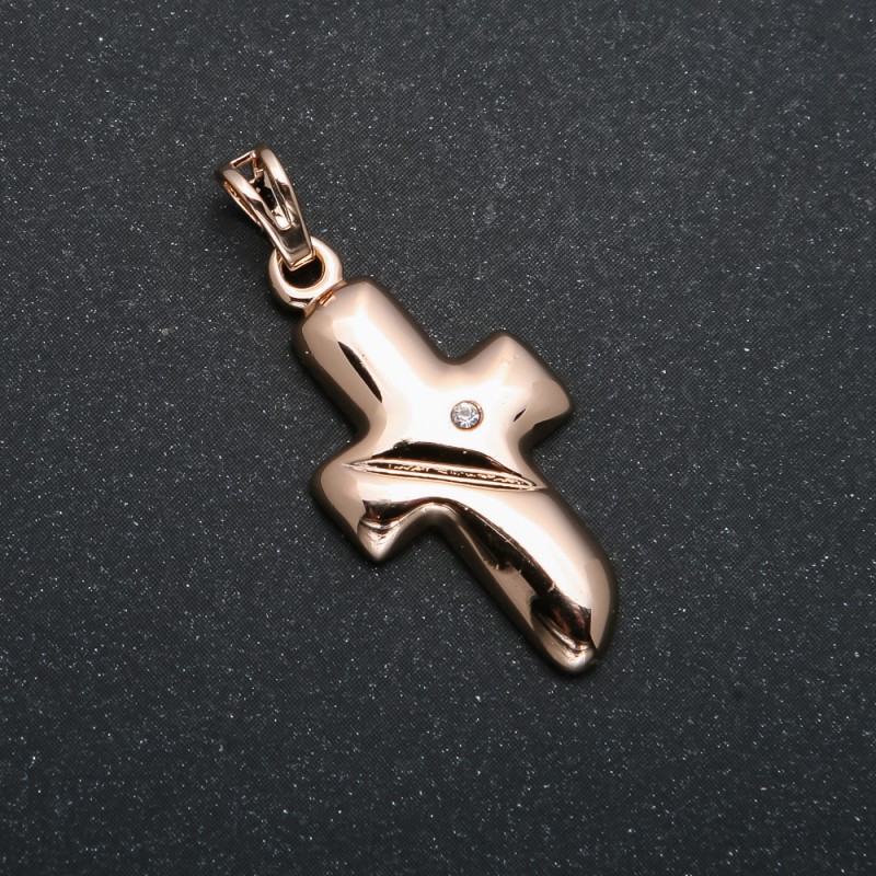 Wisiorek Xuping pozłacany 18K – krzyż z białą cyrkonią, średnica 35×14 mm +