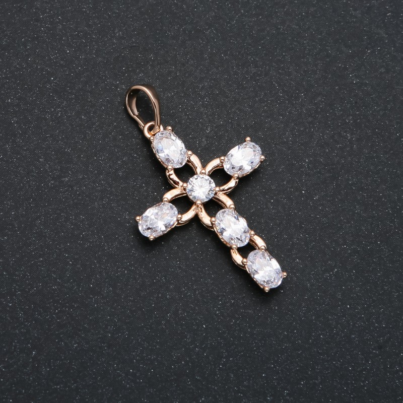 Wisiorek Xuping pozłacanie 18K, krzyż z białymi kryształami, średnica 35×20 mm +