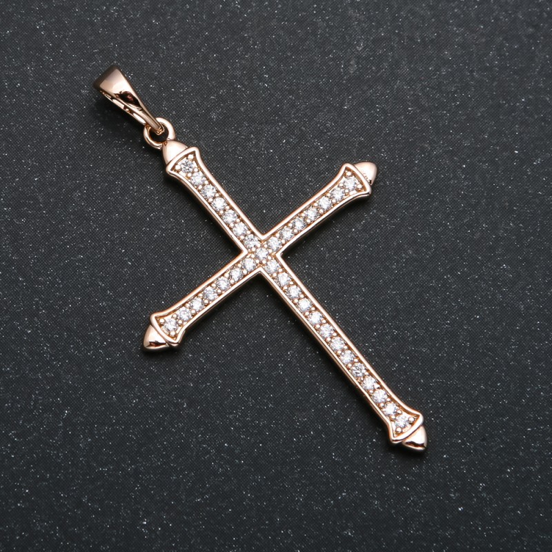 Wisiorek Xuping Pozłocenie 18K Krzyż z białymi kryształami, średnica 40×25 mm +