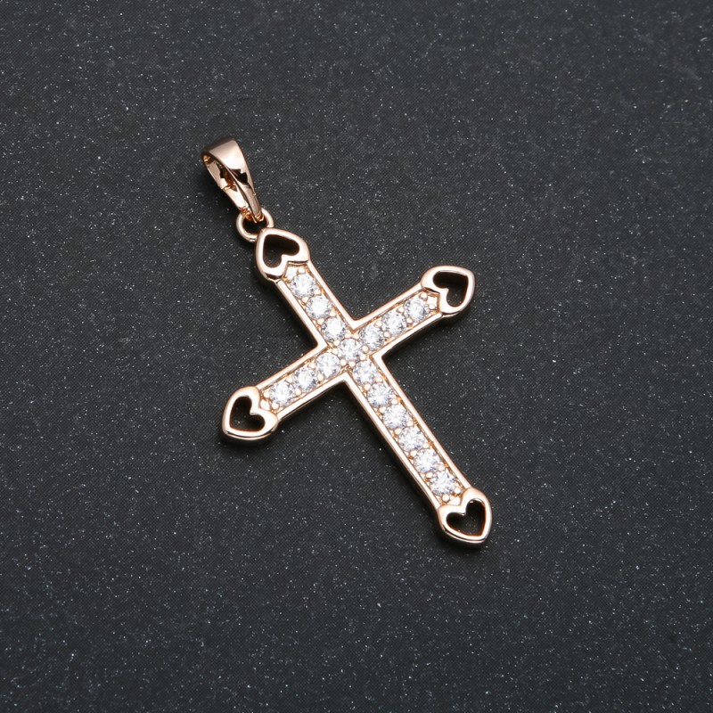 Wisiorek Xuping pozłacany 18K — Krzyż z białymi kryształami, średnica 37×25 mm +