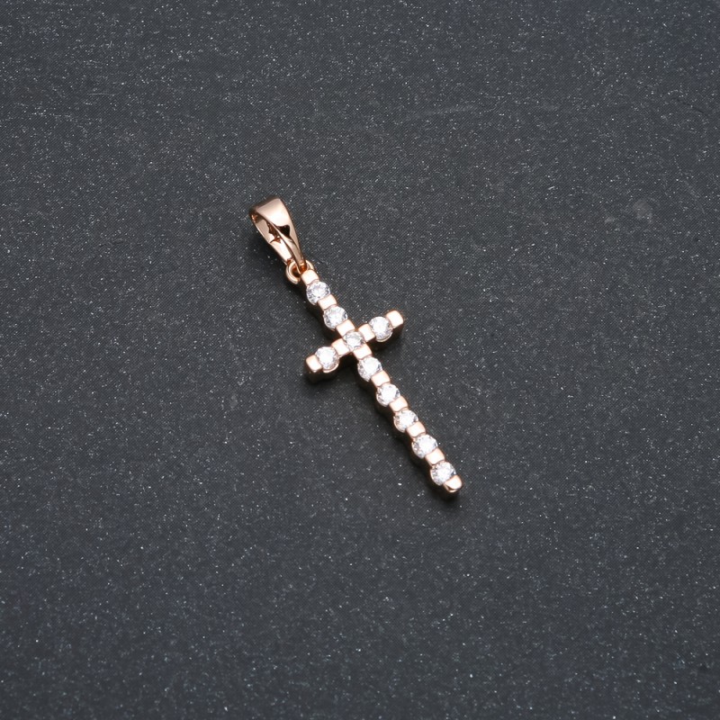 Wisiorek Xuping Pozłacany 18K Krzyż z białymi cyrkoniami, średnica 22×9 mm +