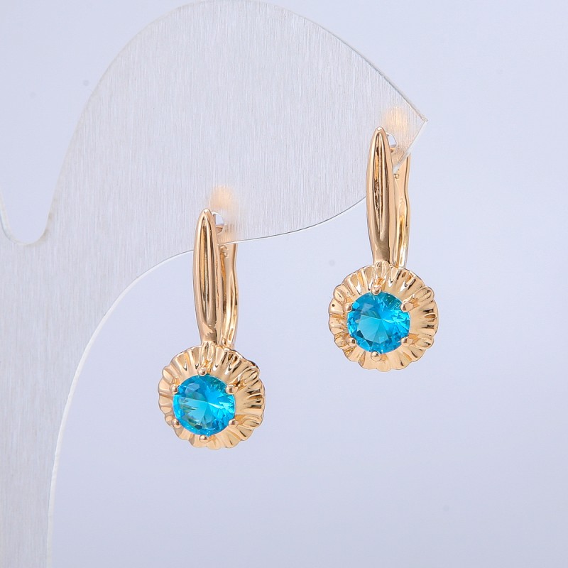 Kolczyki Xuping z niebieskim kryształem, pozłacane 18K, średnica 10,5 mm, długość 24 mm