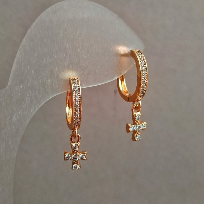 Kolczyki Xuping pozłacane 18K z białymi kamieniami, długość 24 mm