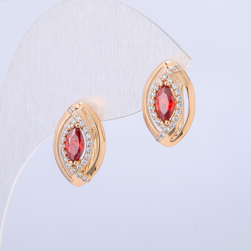 Kolczyki Xuping Pozłacane 18K z białymi cyrkoniami i czerwonymi kryształami, średnica 15×10 mm +