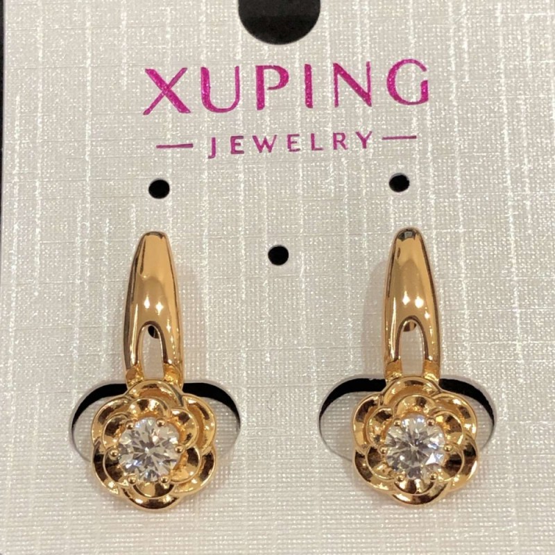 Kolczyki Xuping pozłacane 18K z białym kryształem, średnica 22×10 mm +