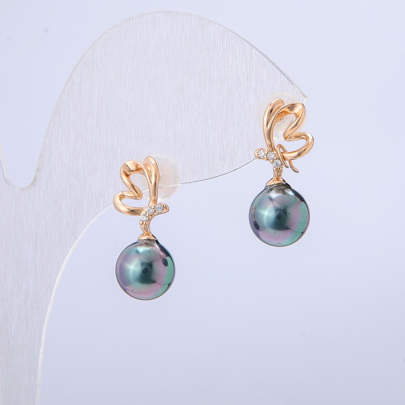 Kolczyki Xuping Pozłacane 18K z białymi kryształkami i czarnym koralikiem benzynowym, średnica 19x8 mm +