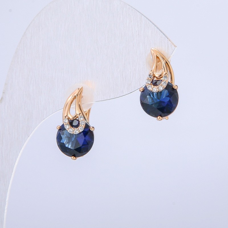 Kolczyki Xuping Pozłacane 18K z białymi cyrkoniami i niebieskim kryształem, średnica 15x8 mm +