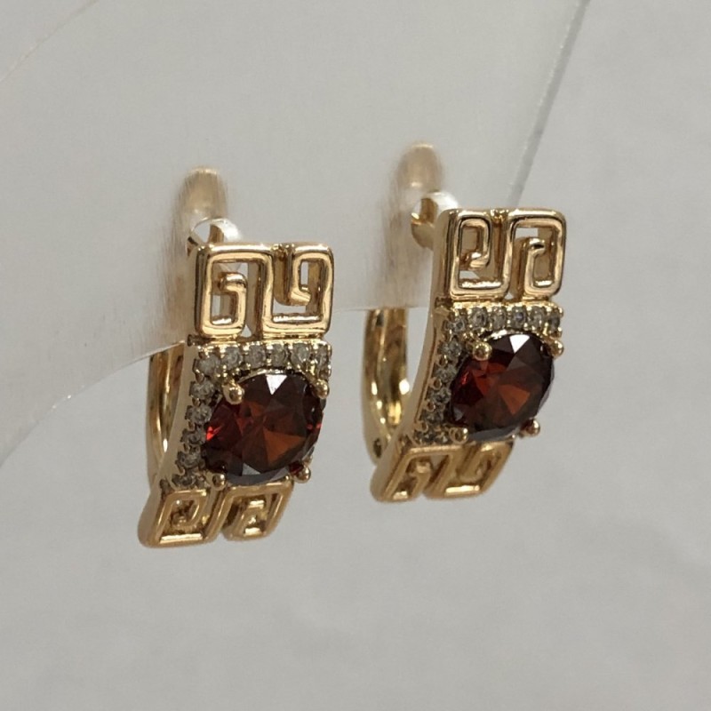 Kolczyki Xuping pozłacane 18K z białymi cyrkoniami i czerwonymi kryształami, średnica 16×8 mm +