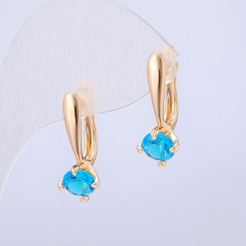 Kolczyki Xuping z pozłacaniem 18K z błękitnym kryształem, średnica 22x8 mm +