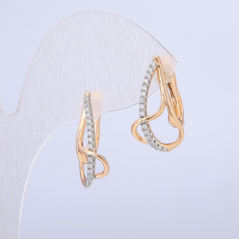 Kolczyki Xuping Pozłacane 18K z białymi kryształami, średnica 21x10 mm +