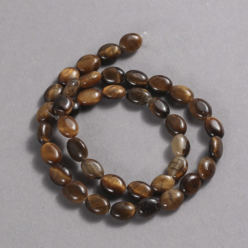 Koraliki na nitce z naturalnego kamienia Tygrysie oko, gładkie owalne, średnica 10×8 mm, długość 39 cm