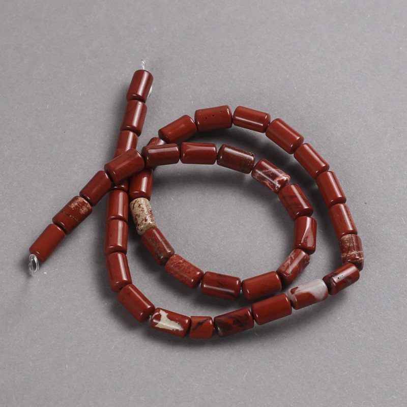 Koraliki z czerwonego jaspisu na nitce, gładki cylindryczny kształt, średnica 10×6 mm, długość 41 cm +