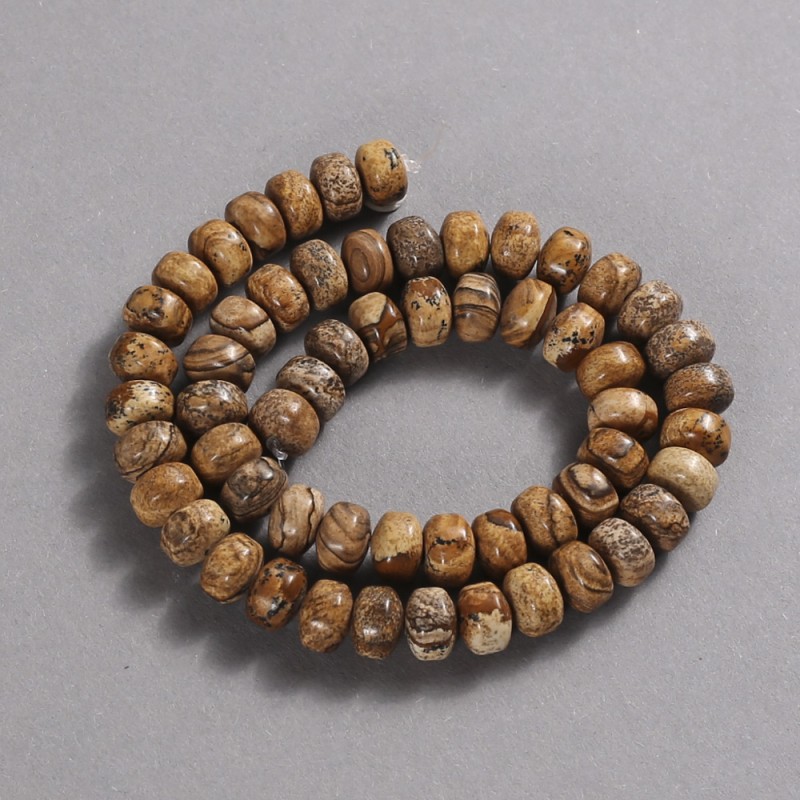 Koraliki na nitce z naturalnego kamienia – jaspis pejzażowy, gładki rondel, średnica 9×7 mm, długość 39 cm ±