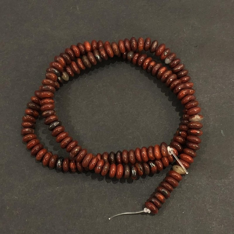Koraliki z czerwonej jaspisu na nitce, gładki rondel, średnica 6×3 mm, długość około 39 cm