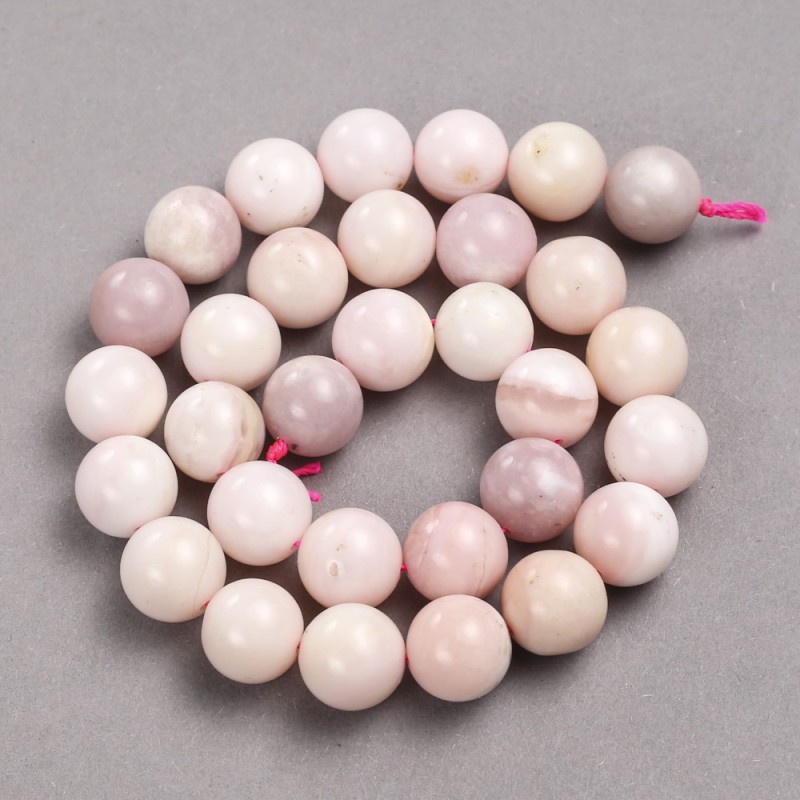 Koraliki na nici z naturalnego kamienia – różowy opal, gładka kulka, średnica 13 mm, długość 39 cm ±