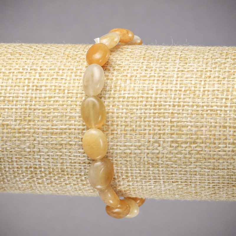 Bransoletka na gumce z naturalnego kamienia, żółty agat, gładkie owalne koraliki, średnica 10×8 mm, długość 18 cm