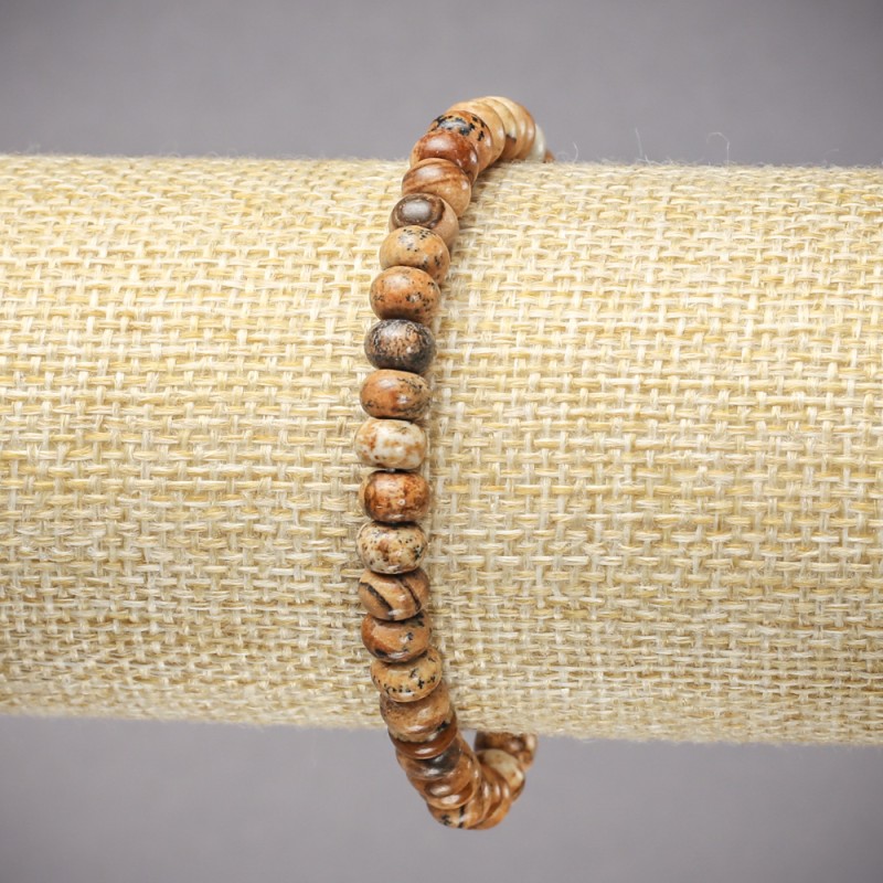 Bransoletka na elastycznej gumce z naturalnego kamienia – jaspis pejzażowy, gładkie koraliki w kształcie rondeli, średnica 6×4 mm, długość 18 cm ±