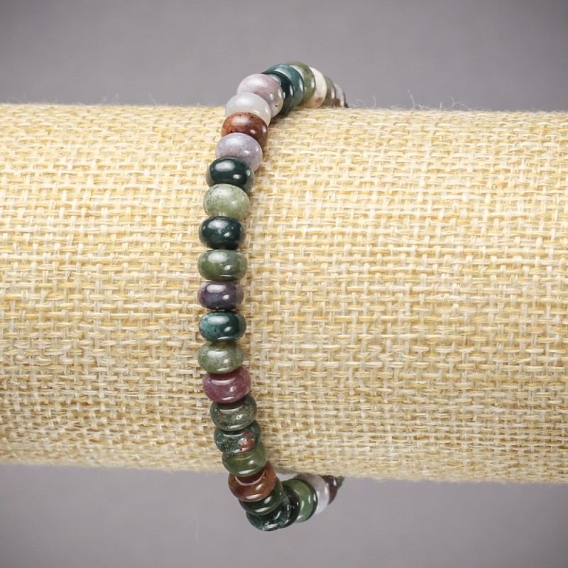 Bransoletka na gumce z naturalnego kamienia – zielony jaspis, gładki rondel, średnica 6×4 mm, długość 18 cm