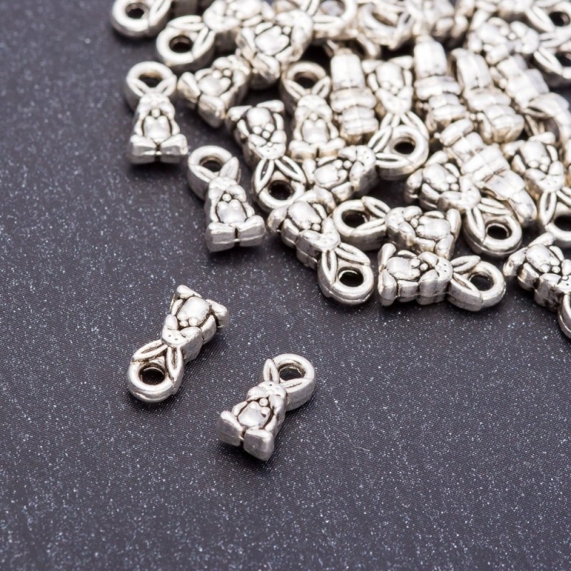 Zawieszka «Królik» 11×5 mm, kolor metalu: srebro, opakowanie 20 g, około 35 szt.