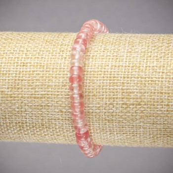 Bransoletka na gumce z naturalnego chalcedonu, gładkie rondelki, średnica około 6×4 mm, długość 18 cm