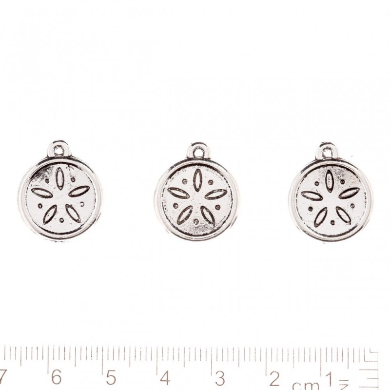 Okucia jubilerskie – zawieszka „Medalion ornament Płatki”, kolor metalu „srebro”, opakowanie 20 g ± 8 sztuk