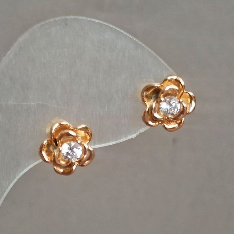 Kolczyki Xuping «Róże» – pozłacane 18K z białymi cyrkoniami, średnica 10 mm