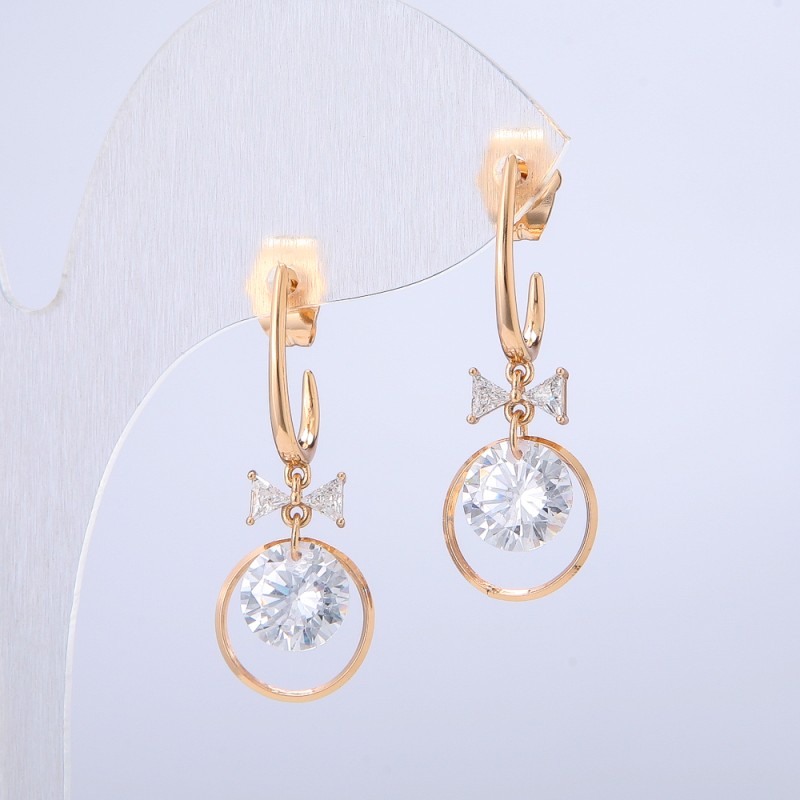 Kolczyki Xuping pozłacane 18K z białymi cyrkoniami i kryształami, wymiary 30 x 12 mm +