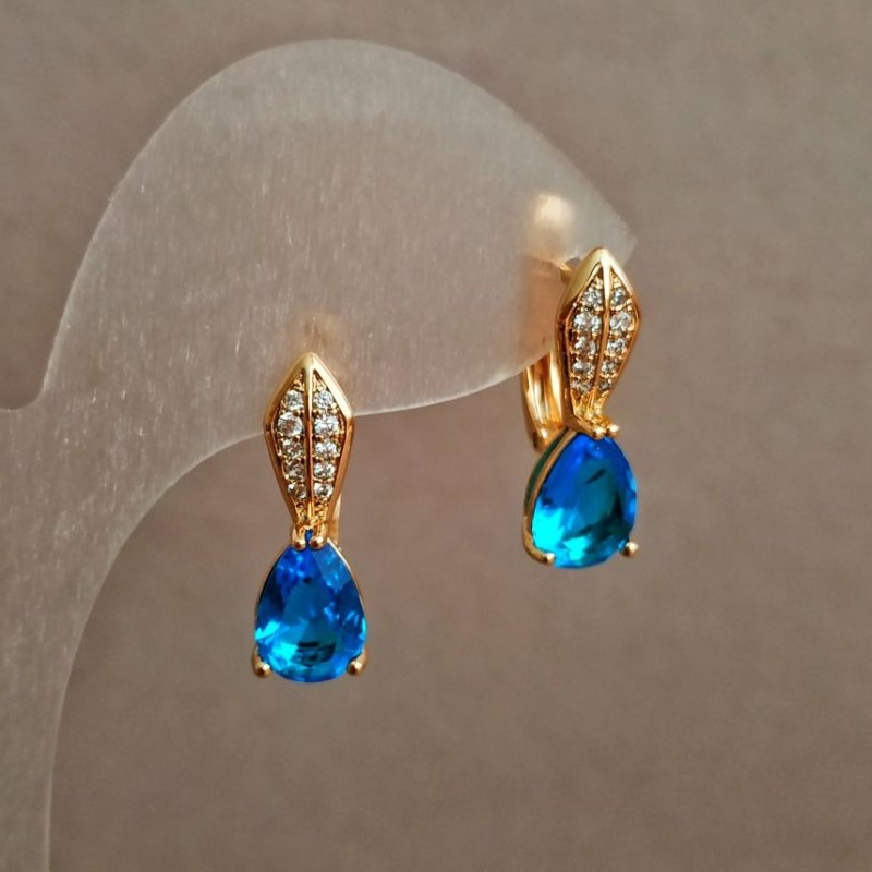 Kolczyki Xuping Pozłacane 18K z białymi cyrkoniami i niebieskim kryształem, średnica 20×6 mm +