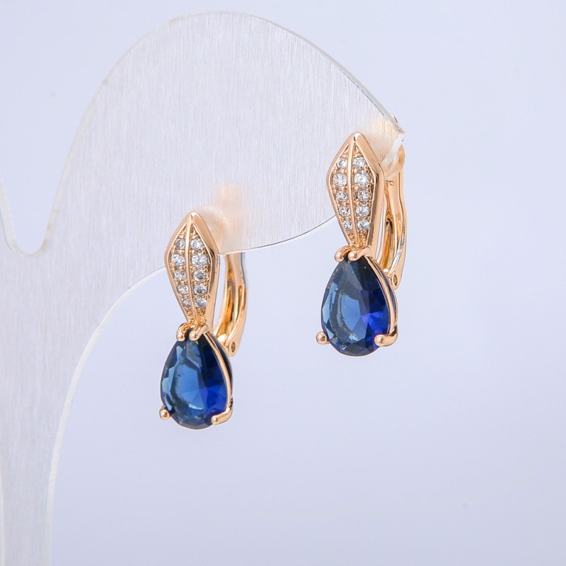 Kolczyki Xuping z pozłacaniem 18K, z białymi cyrkoniami i ciemno-niebieskim kryształem, średnica 20×6 mm +