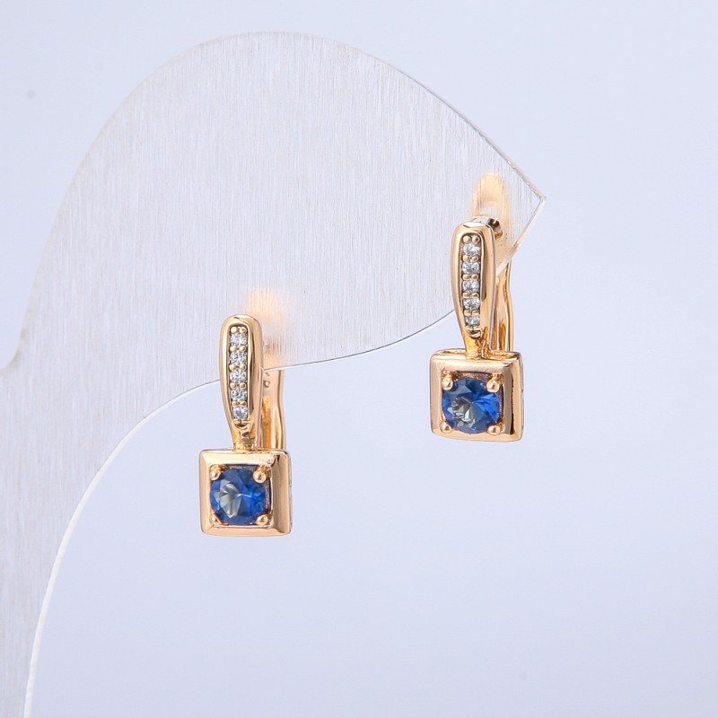 Kolczyki Xuping Pozłacane 18K z białymi kryształami i niebieskim kryształem, średnica 15x6 mm +