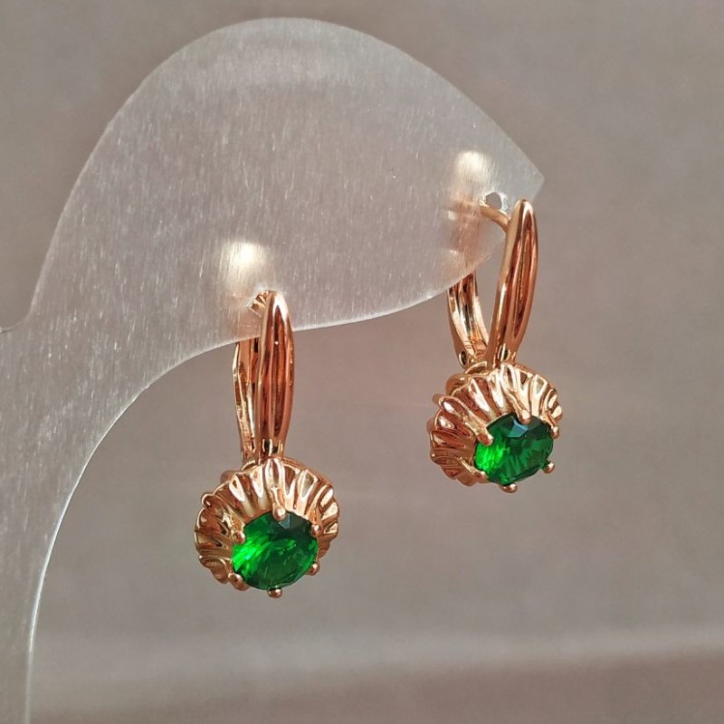 Kolczyki Xuping pozłacane 18K z zielonym kryształem, średnica 27×10 mm +