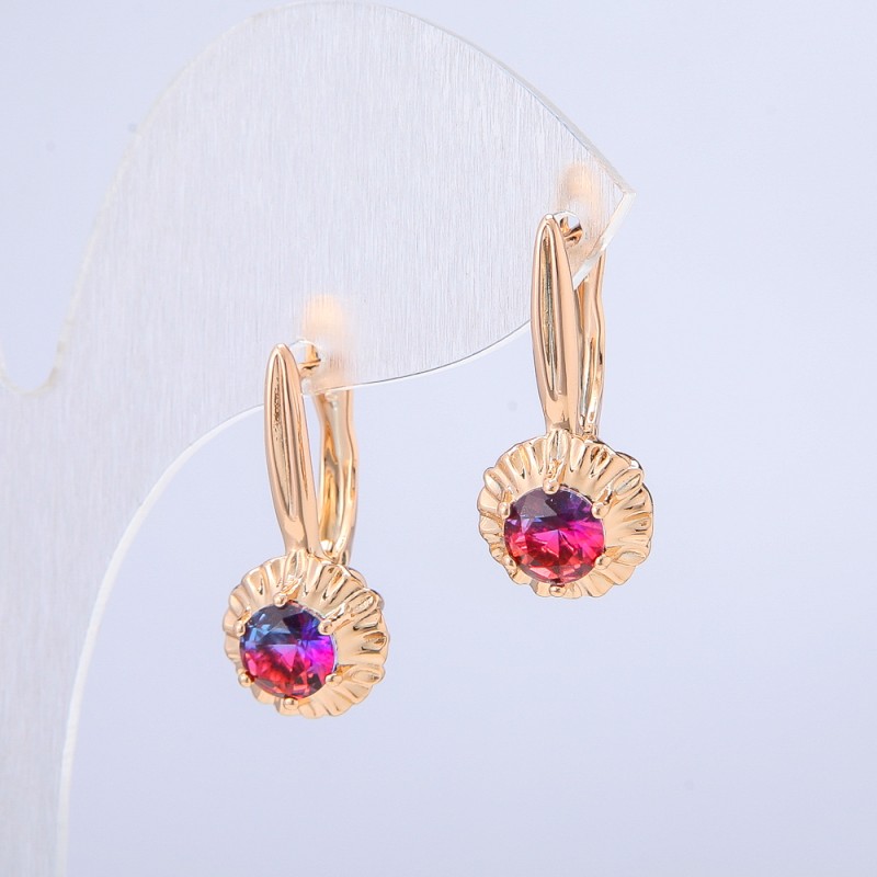 Kolczyki Xuping pozłacane 18K z niebiesko-malinowym kryształem, średnica 27×10 mm +