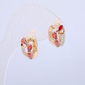 Kolczyki Xuping Pozłacane 18K z białymi kryształami i czerwonymi kryształami, średnica 15×12 mm +