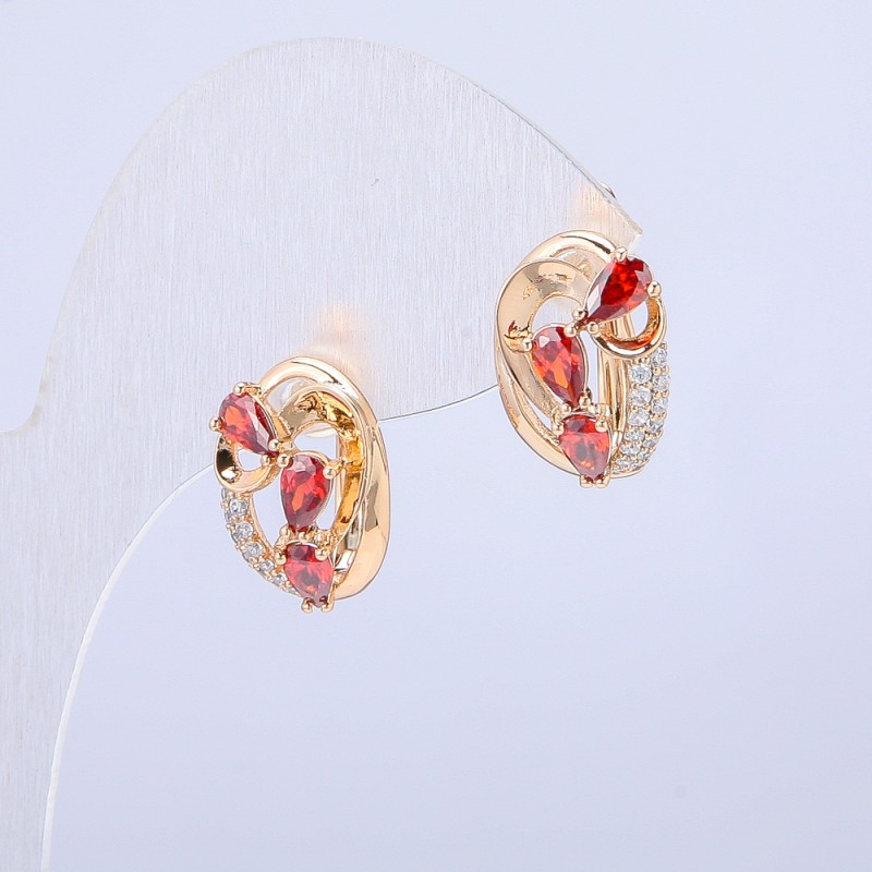 Kolczyki Xuping Pozłacane 18K z białymi kryształami i czerwonymi kryształami, średnica 15×12 mm +