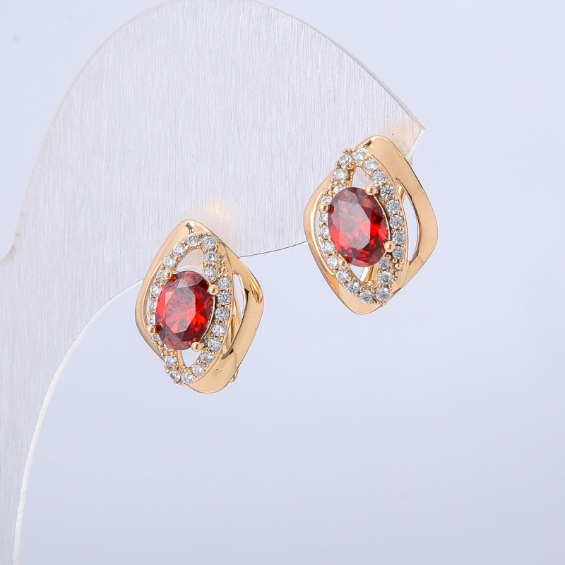 Kolczyki Xuping Pozłacane 18K z białymi cyrkoniami i czerwonymi kryształami, średnica 16×12 mm +