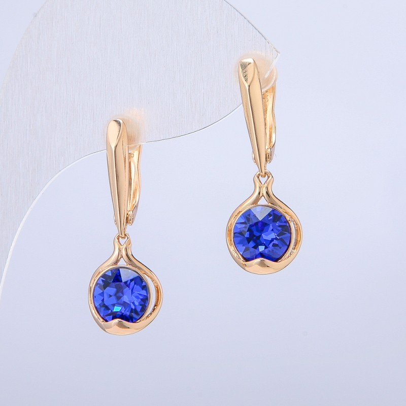 Kolczyki Xuping pozłacane 18K z niebieskimi kryształami, rozmiar 10×26 mm +