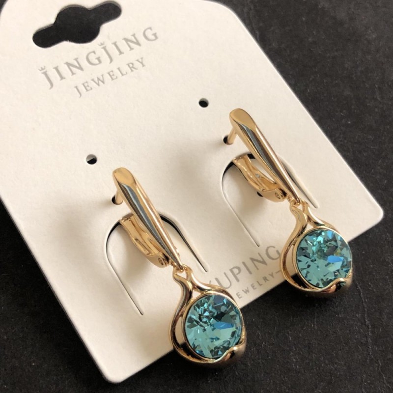 Kolczyki Xuping Pozłacane 18K z niebieskimi kryształami, średnica 10x26 mm +