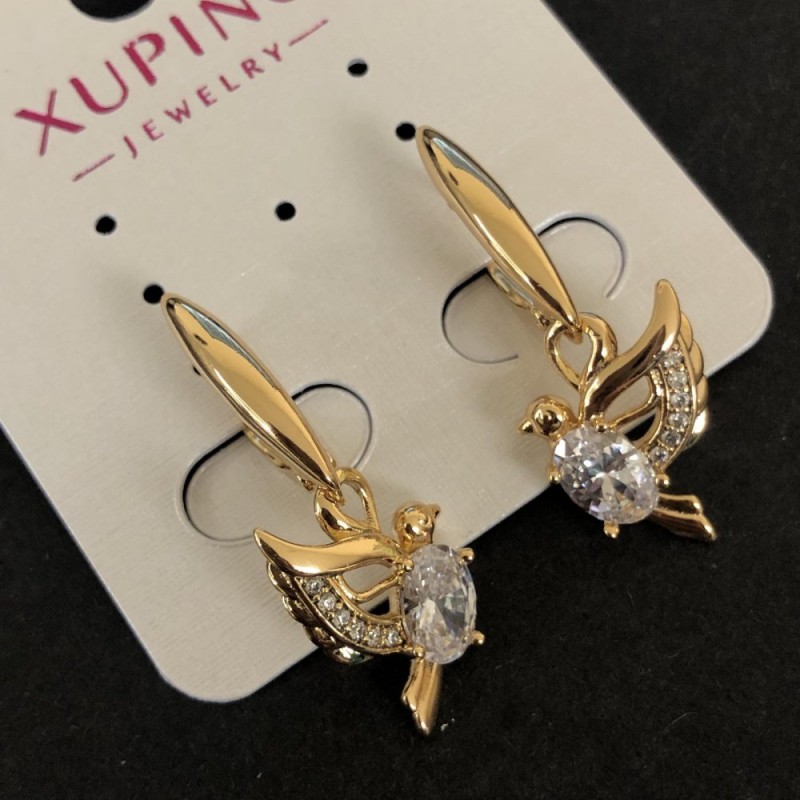 Kolczyki Ptaki Xuping Pozłacanie 18K z białymi cyrkonami i kryształami, średnica 32x12 mm +