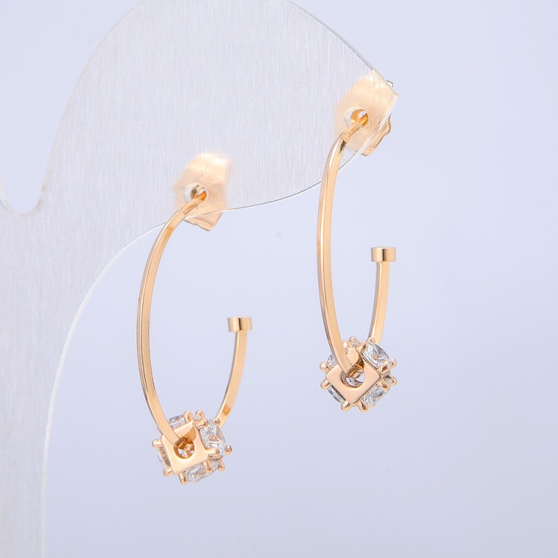 Kolczyki sztyfty Xuping, pozłota 18K z białymi kamieniami, średnica 24×6 mm +