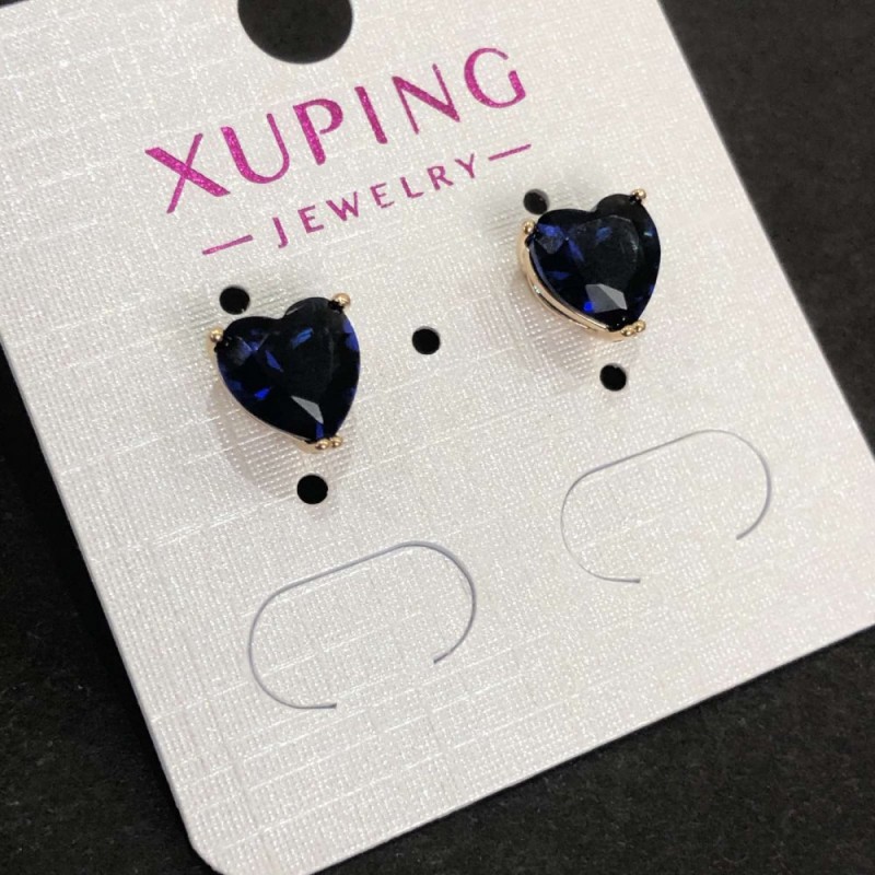 Kolczyki w kształcie serca Xuping, kolczyki sztyfty, pozłacane 18K, z ciemno-niebieskim kryształem, średnica 8 mm +