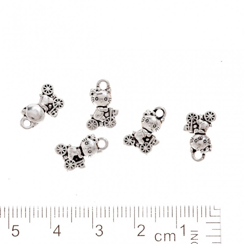 Zawieszka do biżuterii „Hello Kitty na rowerze” 12×7 mm, fason 20 g, +/- 37 szt., kolor metalu srebrny