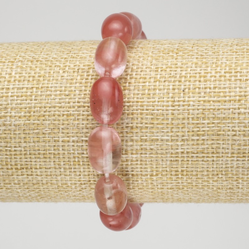 Bransoletka na gumce z naturalnego kamienia chalcedonu — koraliki beczkowe, średnica 10×14 mm+