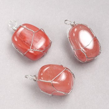 Wisiorek w srebrzystym oploceniu z naturalnego kamienia chalcedonu, średnica 35×20 mm+