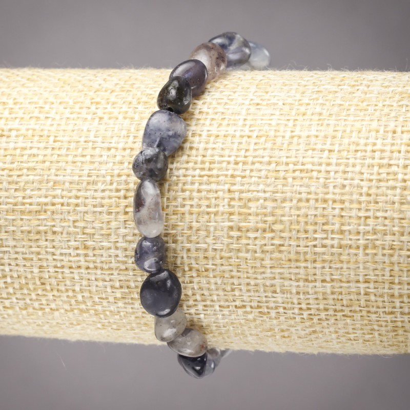 Bransoletka na gumce z naturalnego iolitu, galetowana, średnica 8x6 mm+